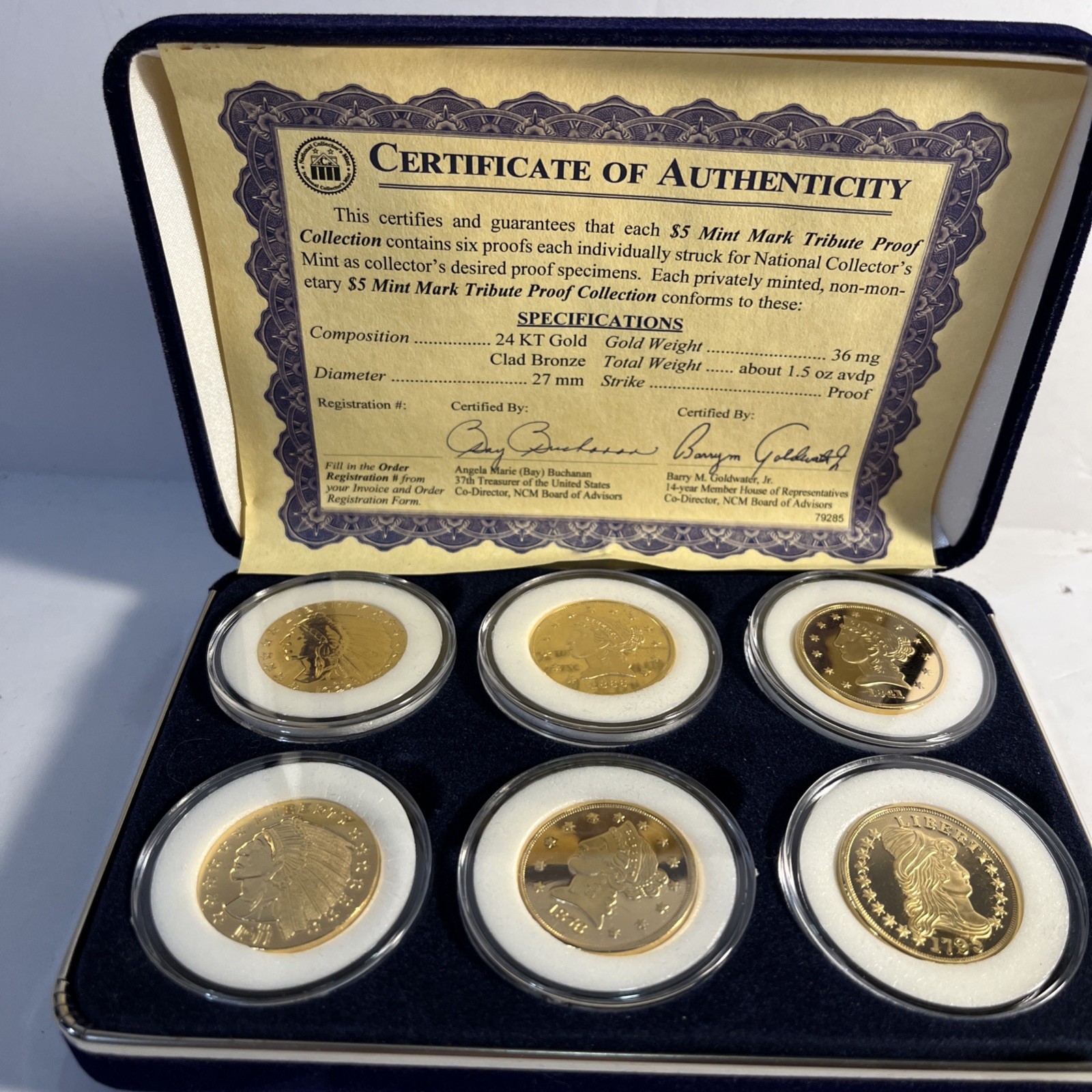 $5 Mark Tribute Proof National Collectors Mint 24kt Gold Clad Bronze 6 Coins BNA