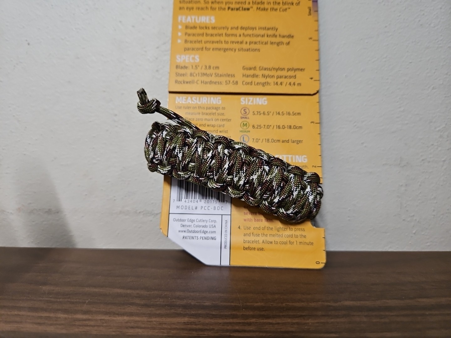 Outdoor Edge ParaClaw Medium Camo Paracord Knife Survival Bracelet Discontinued