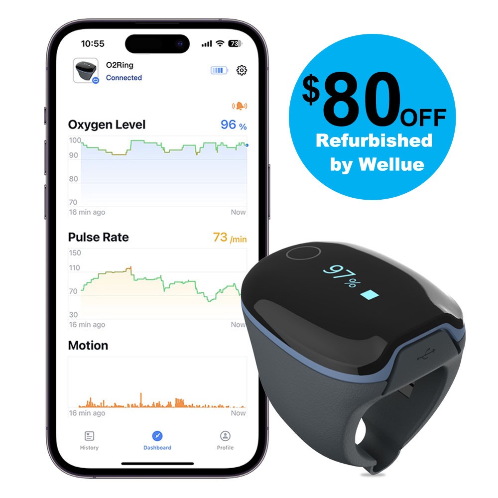 Wellue O2 Ring Pulse Oximeter SpO2 Continuously Record O2Ring Heart Rate Monitor