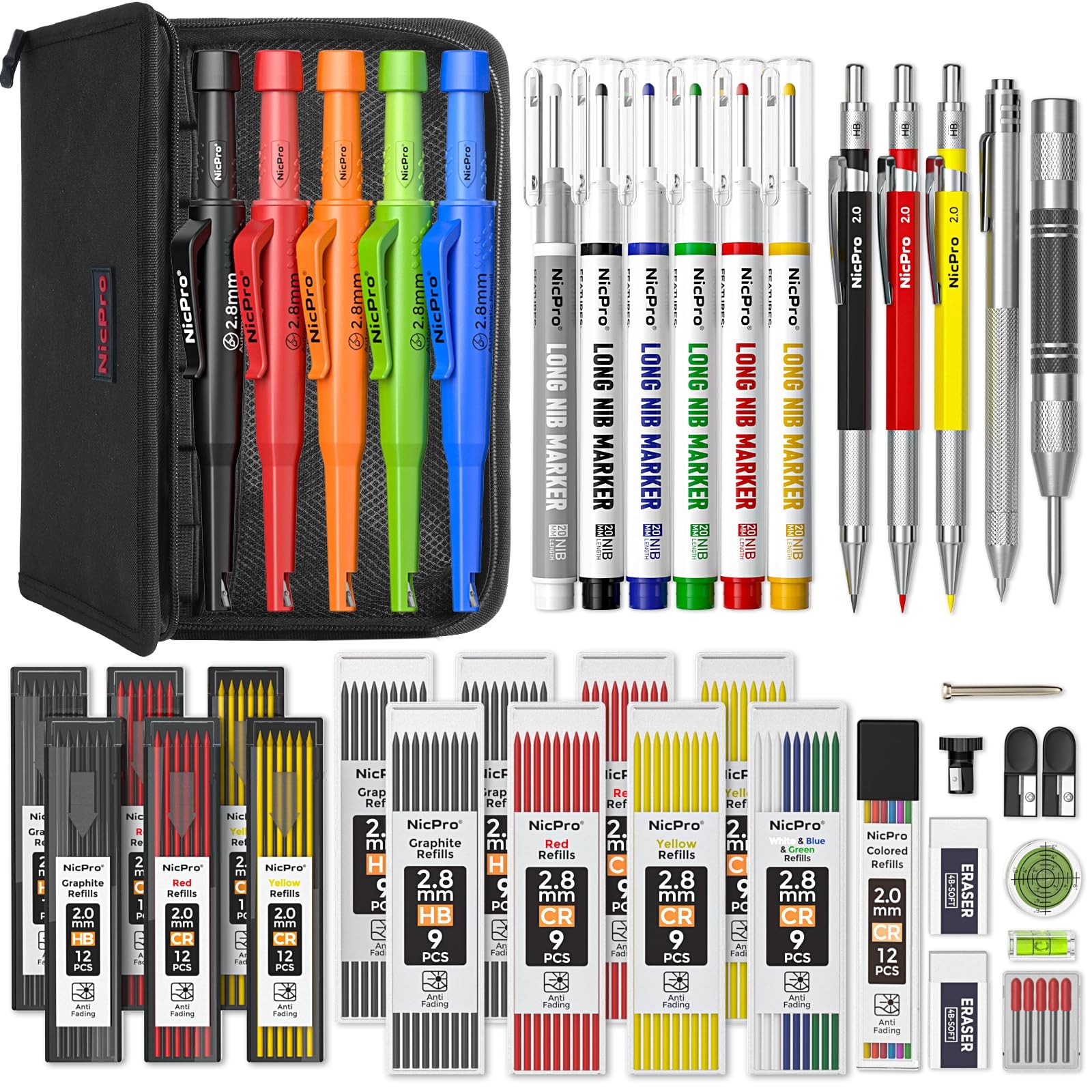 44 Pack CP3000 Carpenter Pencils with Sharpener, Mechanical Carpenter Pencil ...