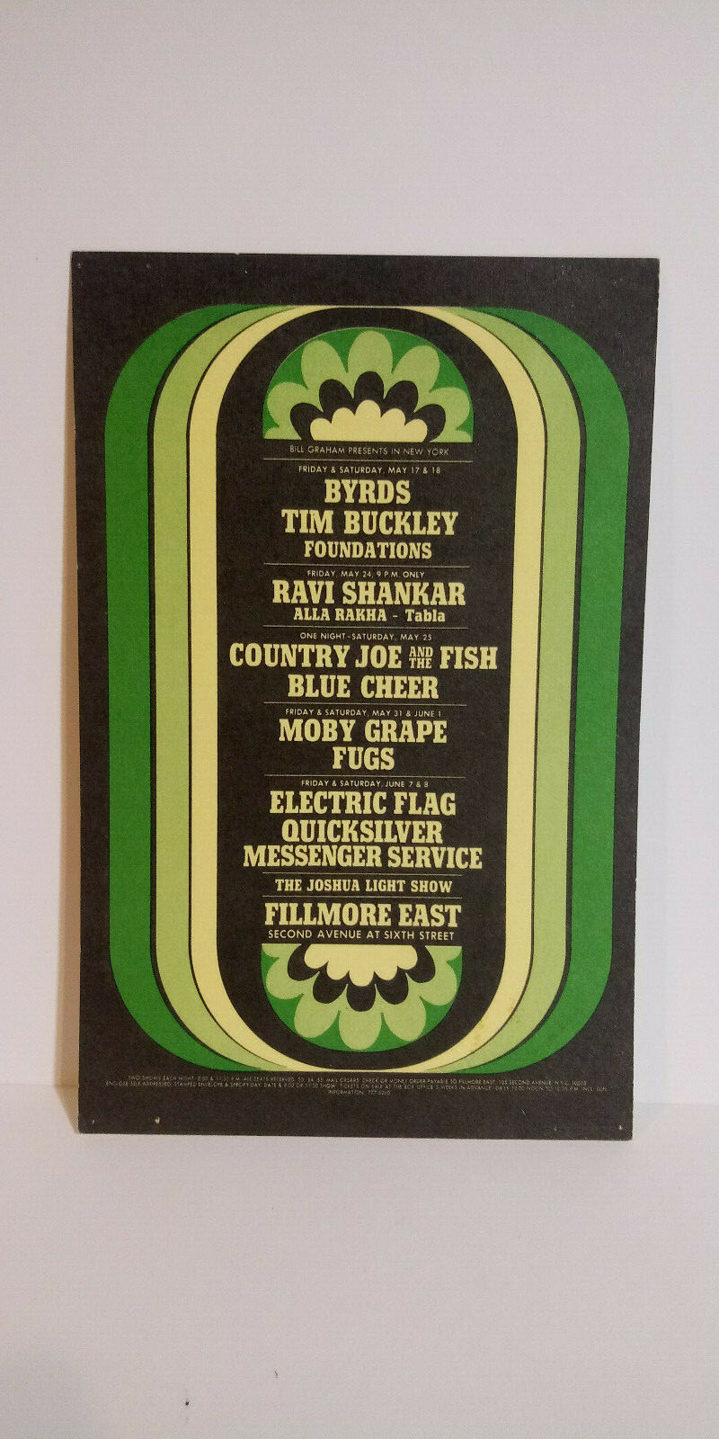 The BYrdS CountrY Joe FME680517 BiLL Graham FiLLmore EaSt 1968 PoStcard