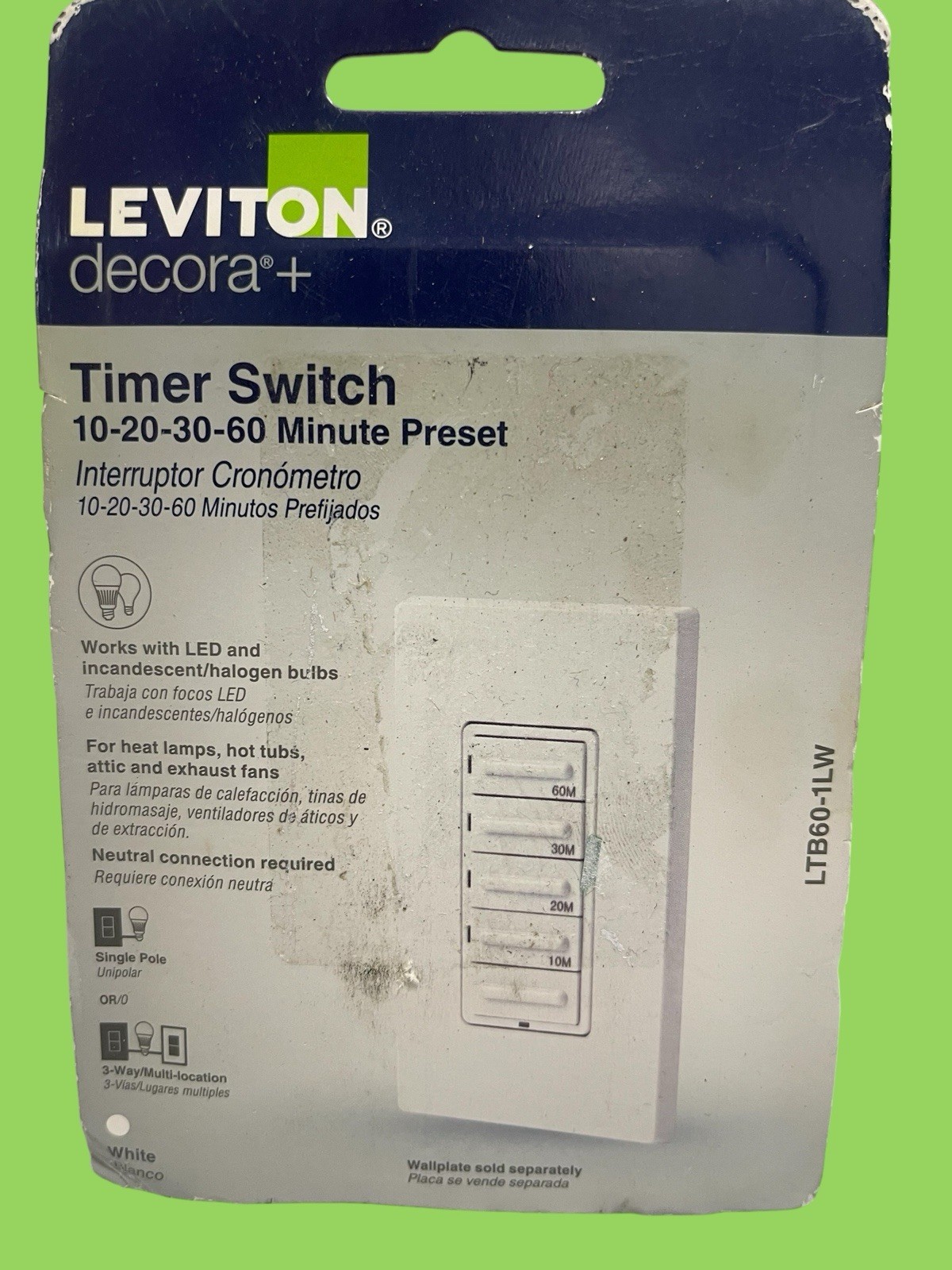 Leviton Decora LTB60-1LW Preset 60-Minute Countdown Timer Switch (BB)