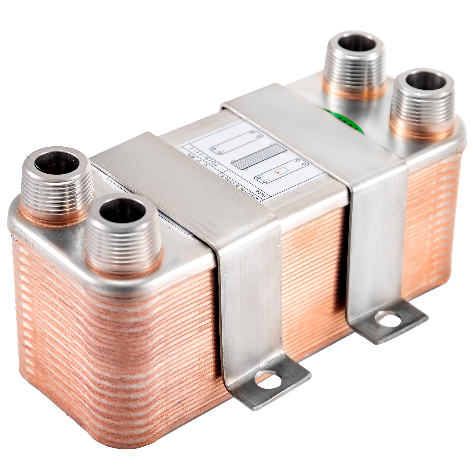 30 Plate Brazed Heat Exchanger w/ Brackets 3"x8" 3/4" MPT 316L Stainless Steel