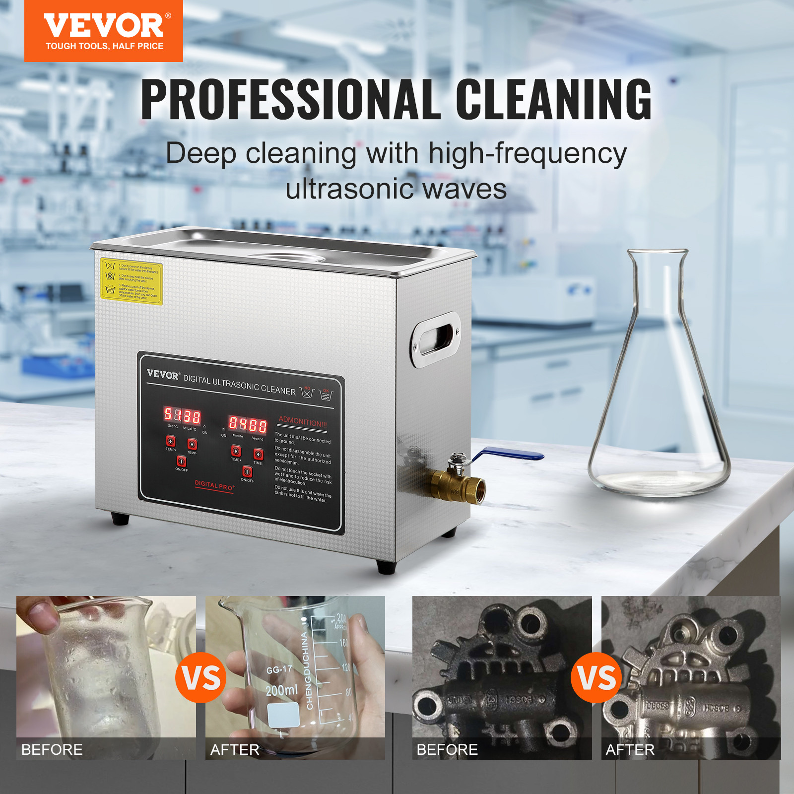 VEVOR 6L Ultrasonic Cleaner with Timer Heating Machine Digital Sonic Cleaner
