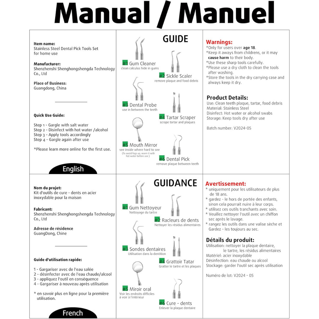Dental Tools, Dental Pick for Teeth Cleaning, Stainless Steel Hygiene Kit with T