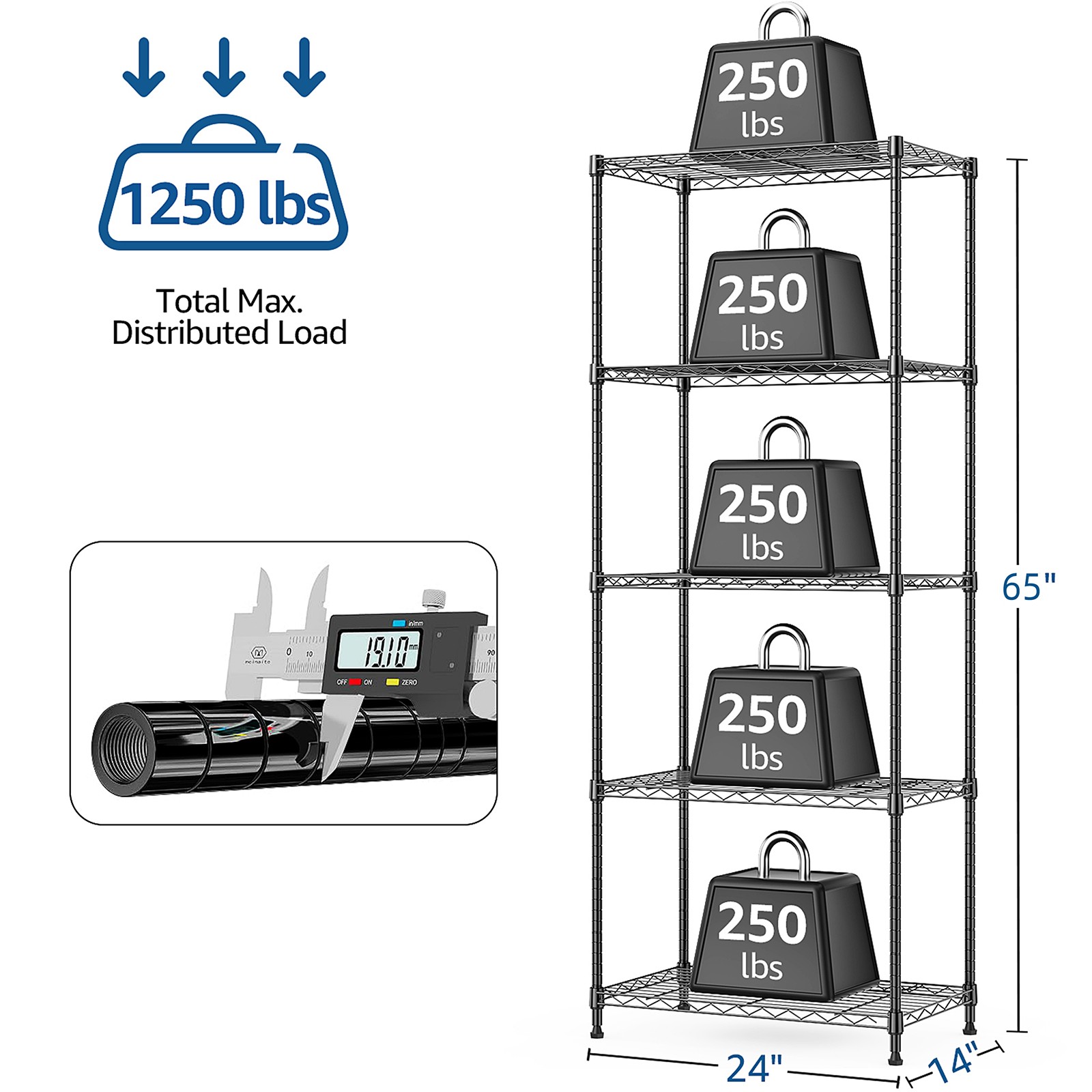 5 Shelves Adjustable Heavy Duty Storage Shelving Steel Organizer Wire Rack Black