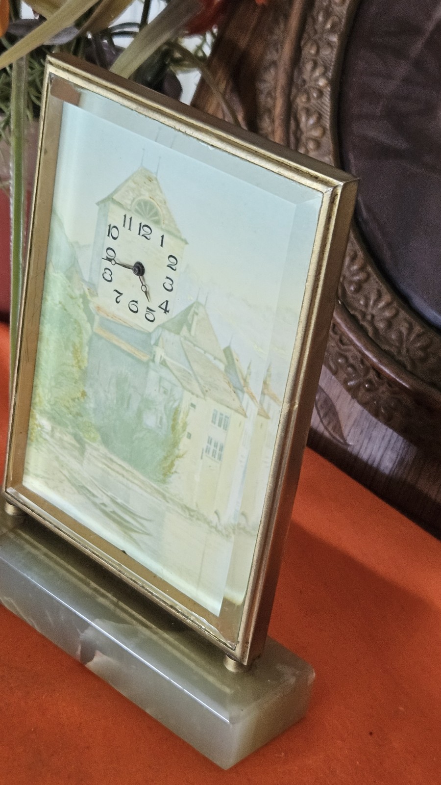 Vintage Art Desk Clock Swiss Marble Base Working