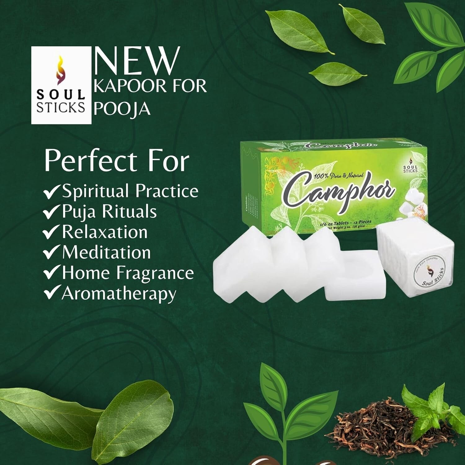 SOUL STICKS Natural Camphor Blocks Pure Camphor Tablets for Aromatherapy & Puja