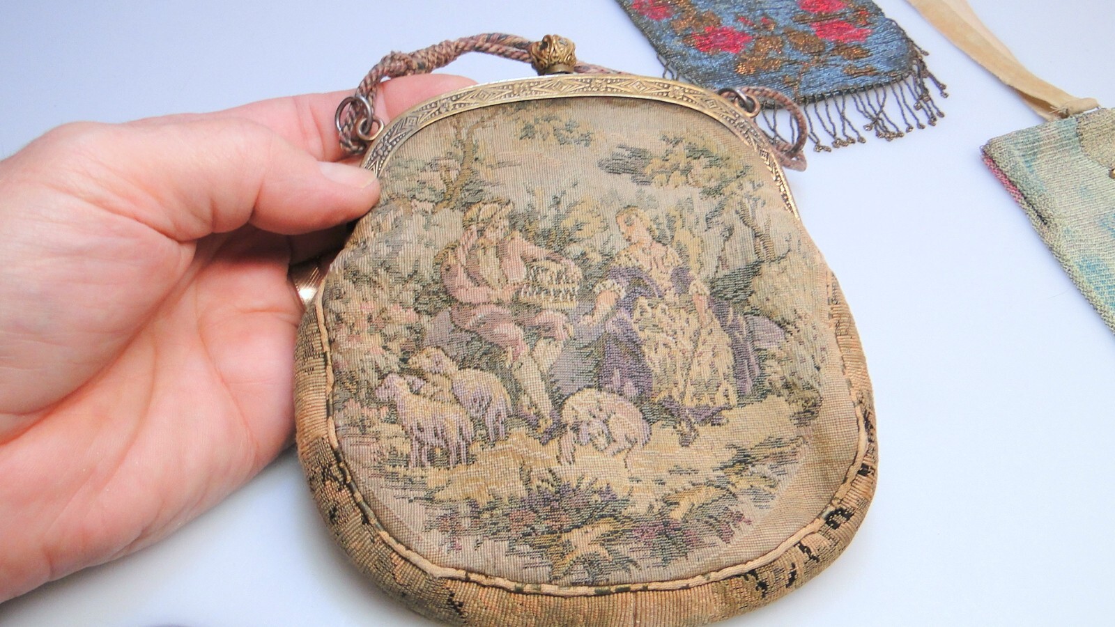 3 Antique Purses Mesh Beaded Tapestry w Jeweled Frame Purse Lot #2