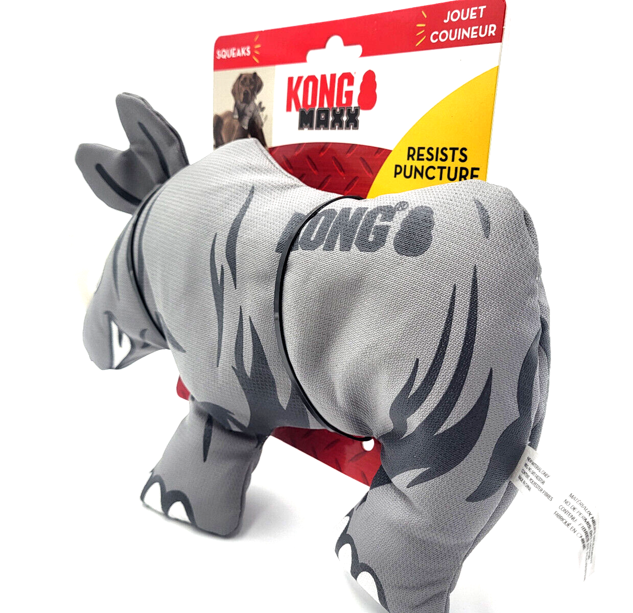KONG Maxx Rhino Large Durable Squeaky Strong Fabric Dog Fetch Toy 12x9"