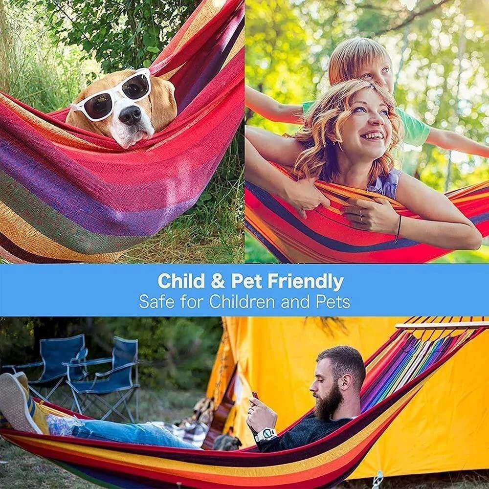 2 Person Double Camping Hammock Chair Bed Outdoor Hanging Swing Sleeping Garden