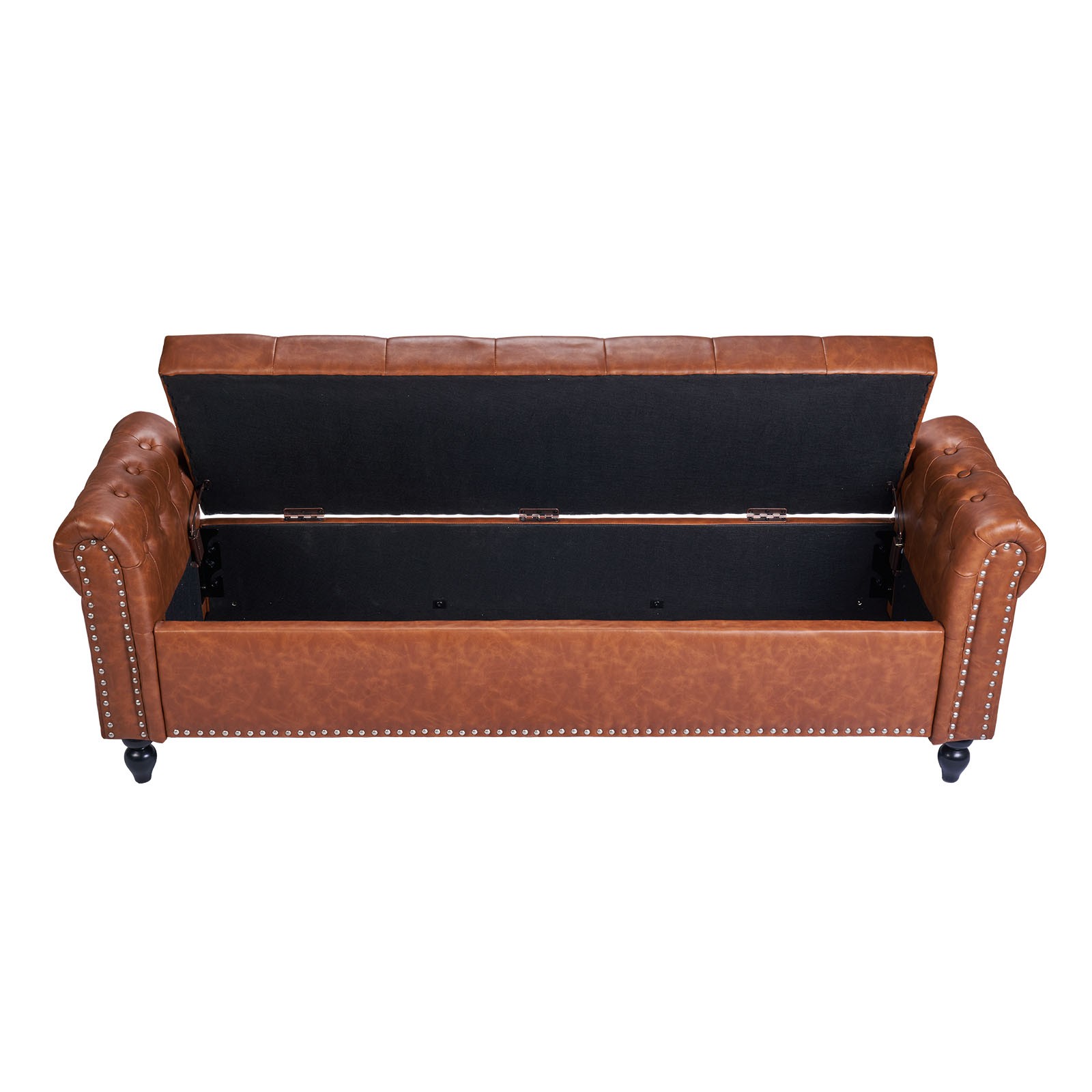 Uimoso Button-Tufted Storage Ottoman Bench Rolled Arm PU Leather Wood Legs Brown