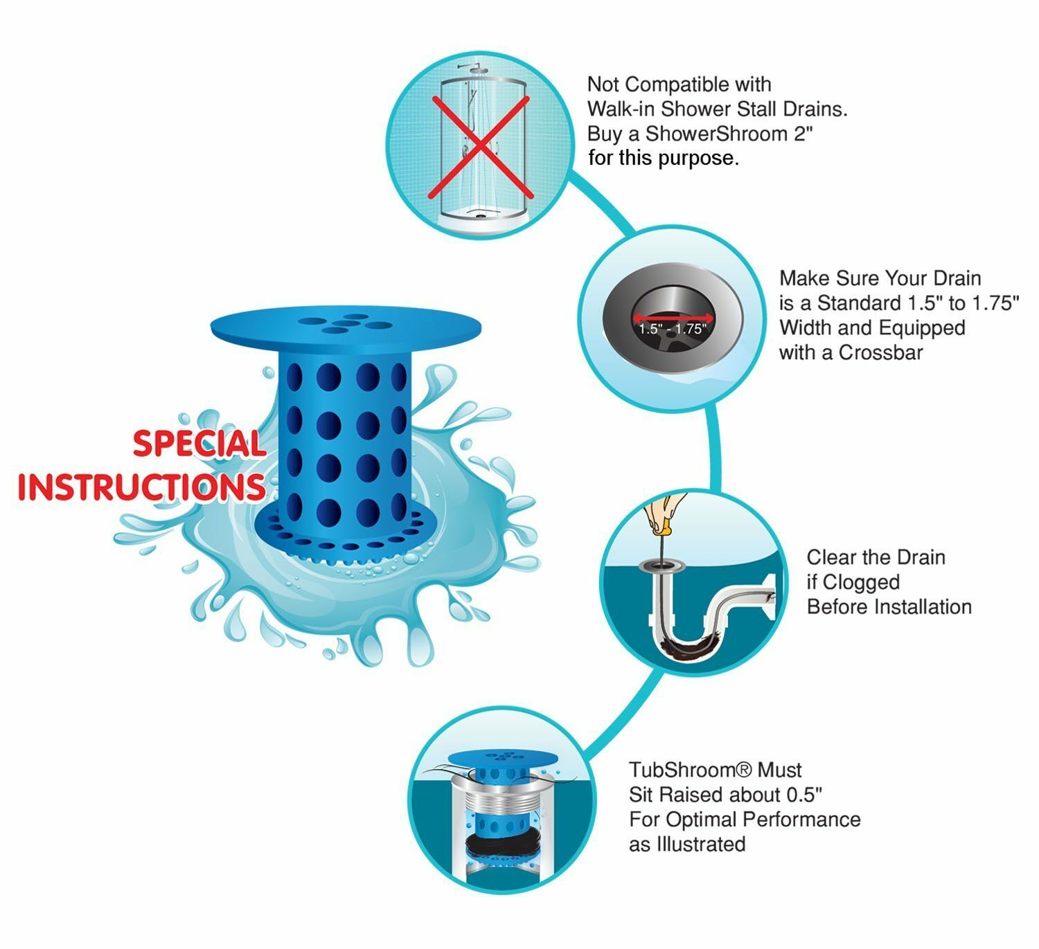 TubShroom® (Blue) Revolutionary Hair Catcher That Prevents Clogged Tub Drains