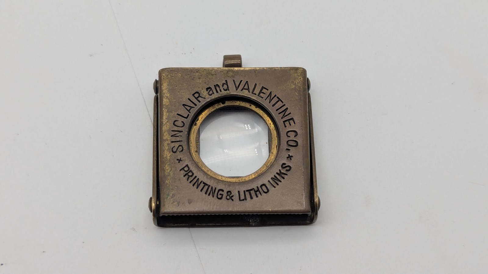 VINTAGE Germany Sinclair & Valentine Co Brass Folding Magnifying Glass Loupe