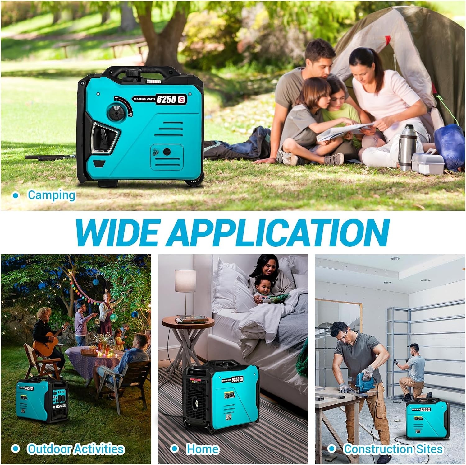 6250W Gas Powered Portable Inverter Generator with Remote Electric Start