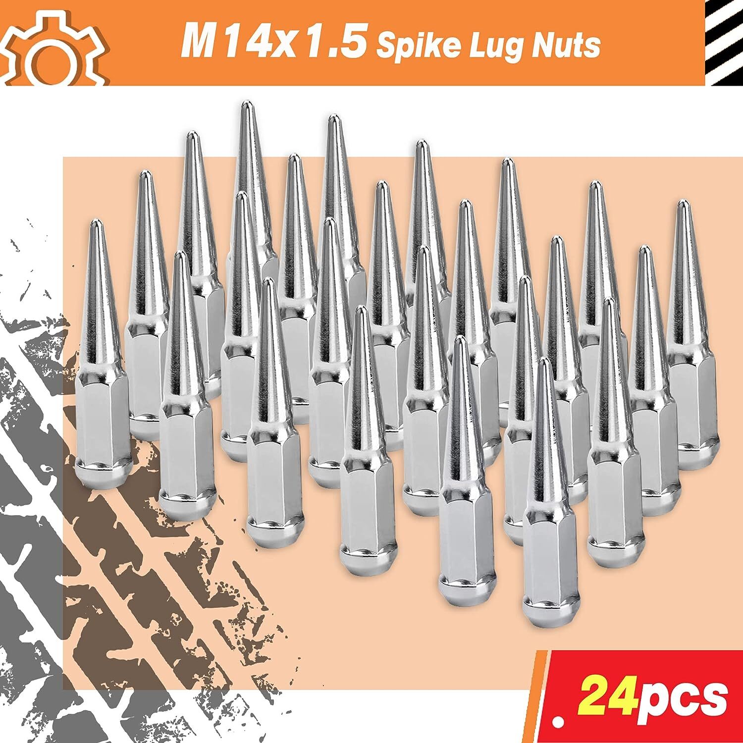 24 PCS Spike Lug Nuts 14x1.5 For Chevy Silverado Tahoe 4.4" Tall with Key