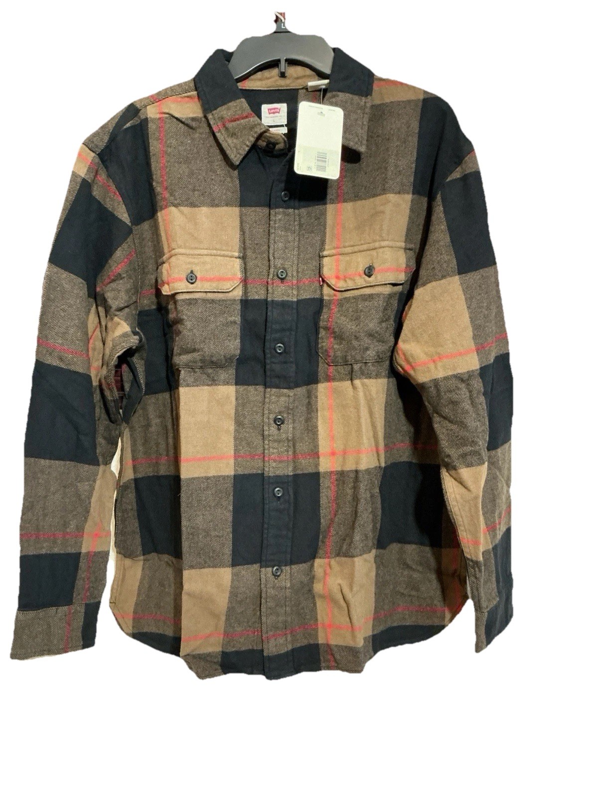 Levis The Worker Flannel Shirt Men Brown/Black Plaid Relaxed Fit All Sizes