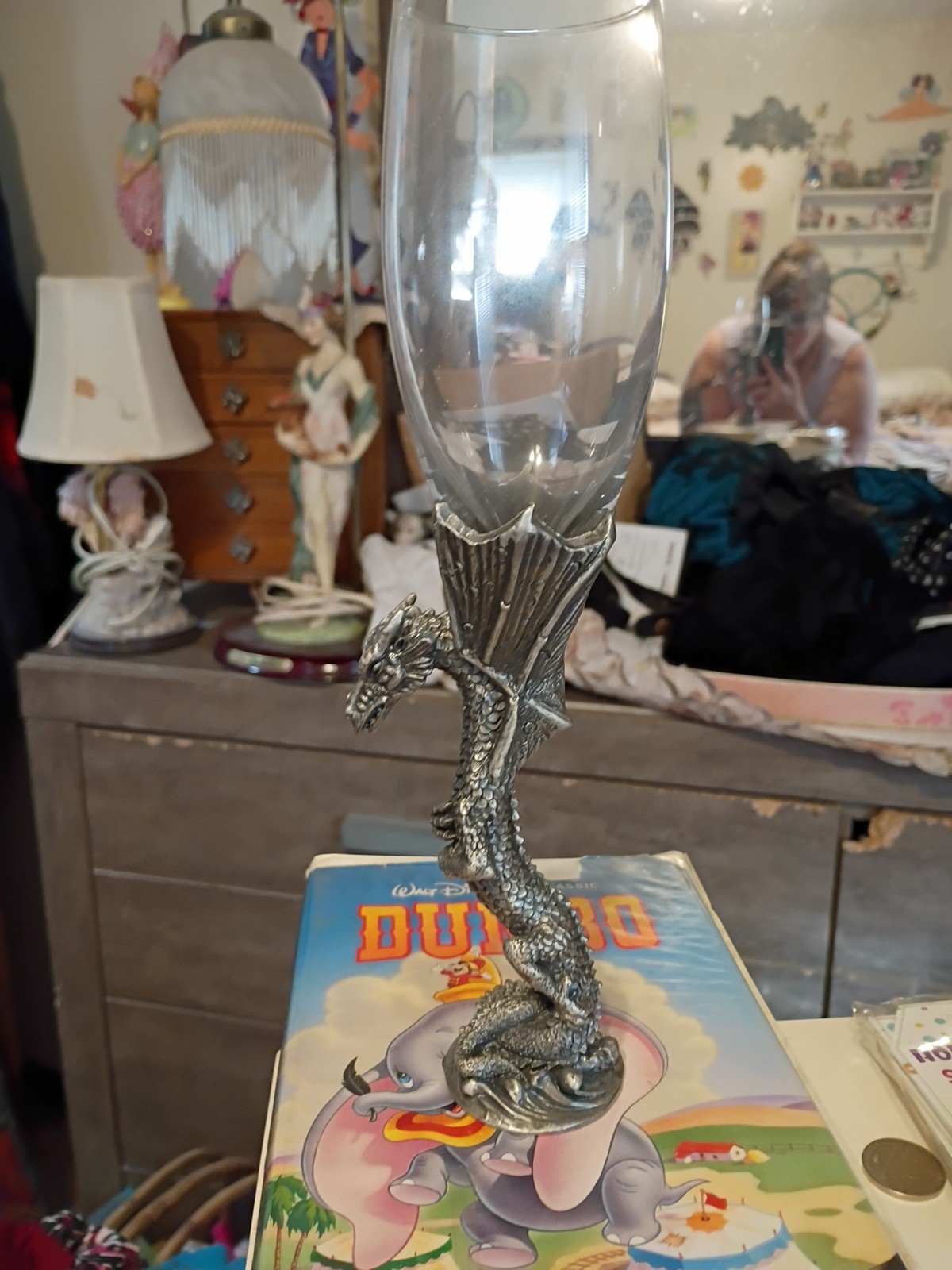 Pewter Dragon Wine Champagne Glass Goblet 8 Tall New In Box Vintage 90s Y2k