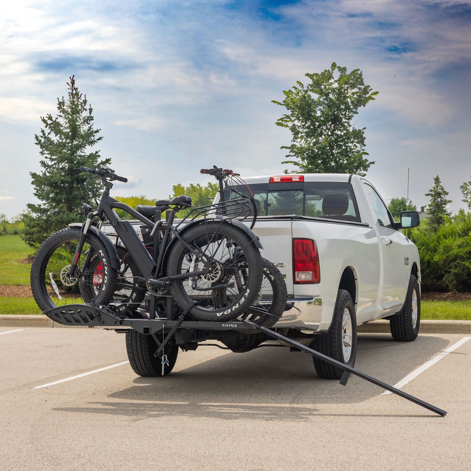 Elevate Outdoor Hitch-Mounted Platform Rack w/Ramp for Ebikes & Fat Tire Bikes