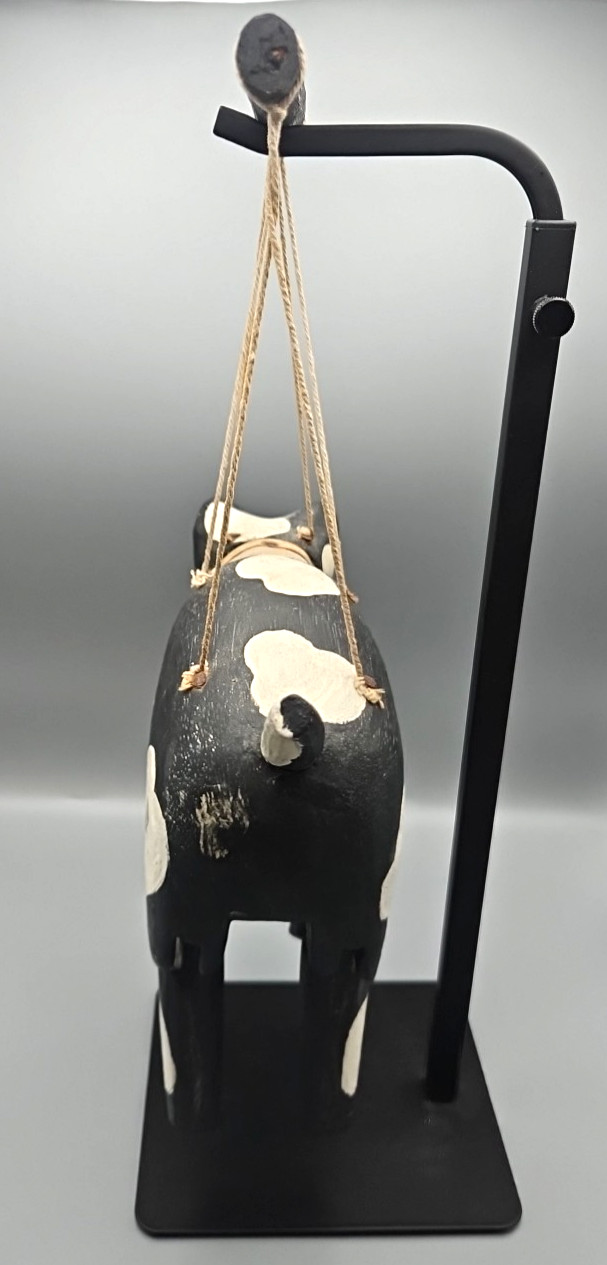 Vintage Black and White Folk Art Cat Marionette, 9" X 8.75", 15" W/Handle