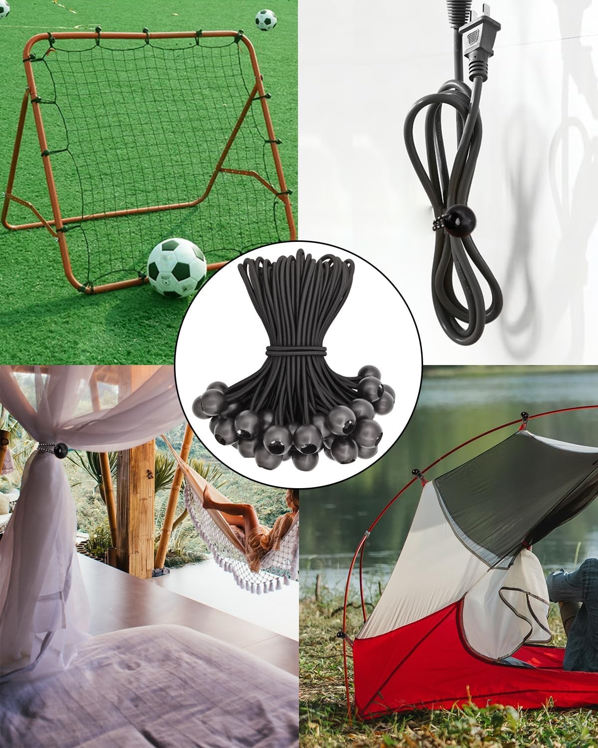 4" Inch Black Ball Bungee Bungie Cord Canopy Tarp Tie Downs Straps New Lot x2000