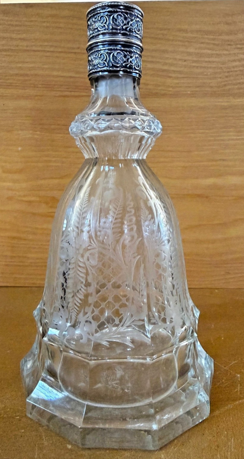 Antique German 925 Sterling Silver Cut Glass Decanter