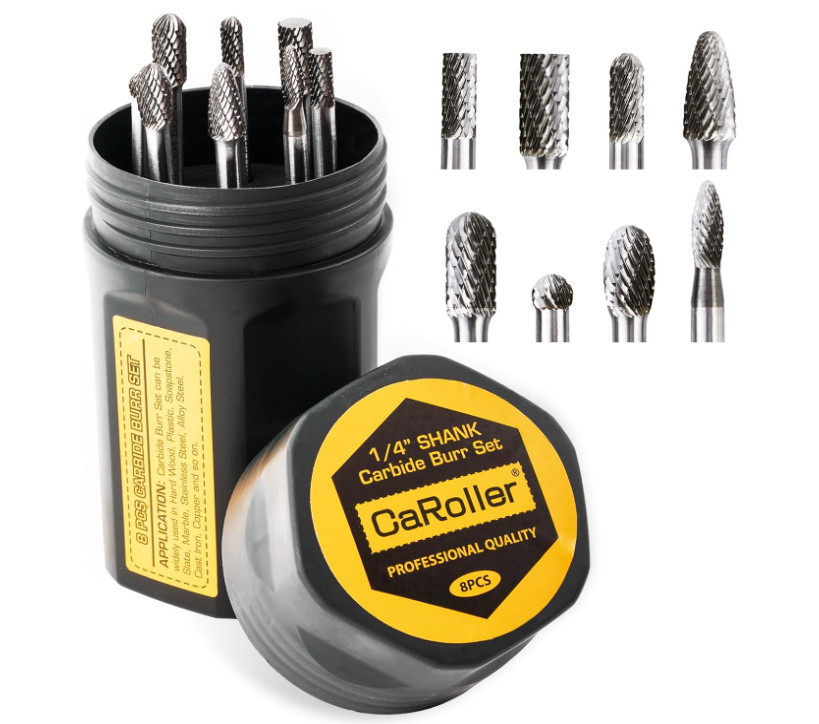 Carbide Burr Set 1/4" Shank 8PC Double Cut Die Grinder Rotary Tool Cutting Bu...