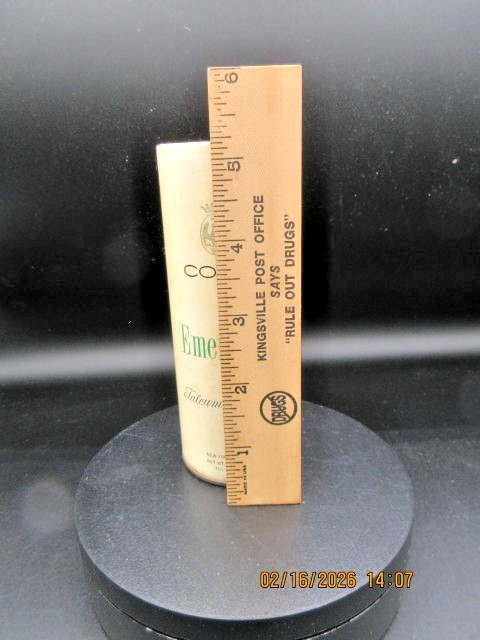 Vintage Coty Emeraude Talcum Powder from 1960 with Powder Still In It Metal Top