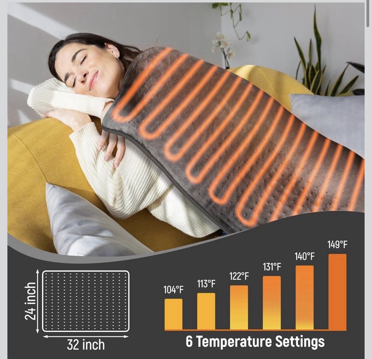 Extra Large Heating Pad for Back Pain Relief, 32"x24 King Size Electric Heat Pad