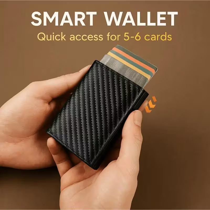 RFID-Blocking Men’s Bifold Pop-Up Wallet Carbon Fiber with Money Clip, Mens Gift