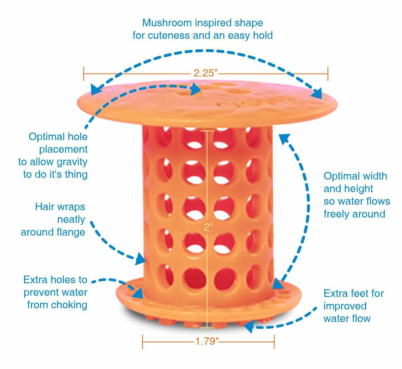 TubShroom® Orange Revolutionary Drain Hair Catcher No More Clogs Free Shipping!