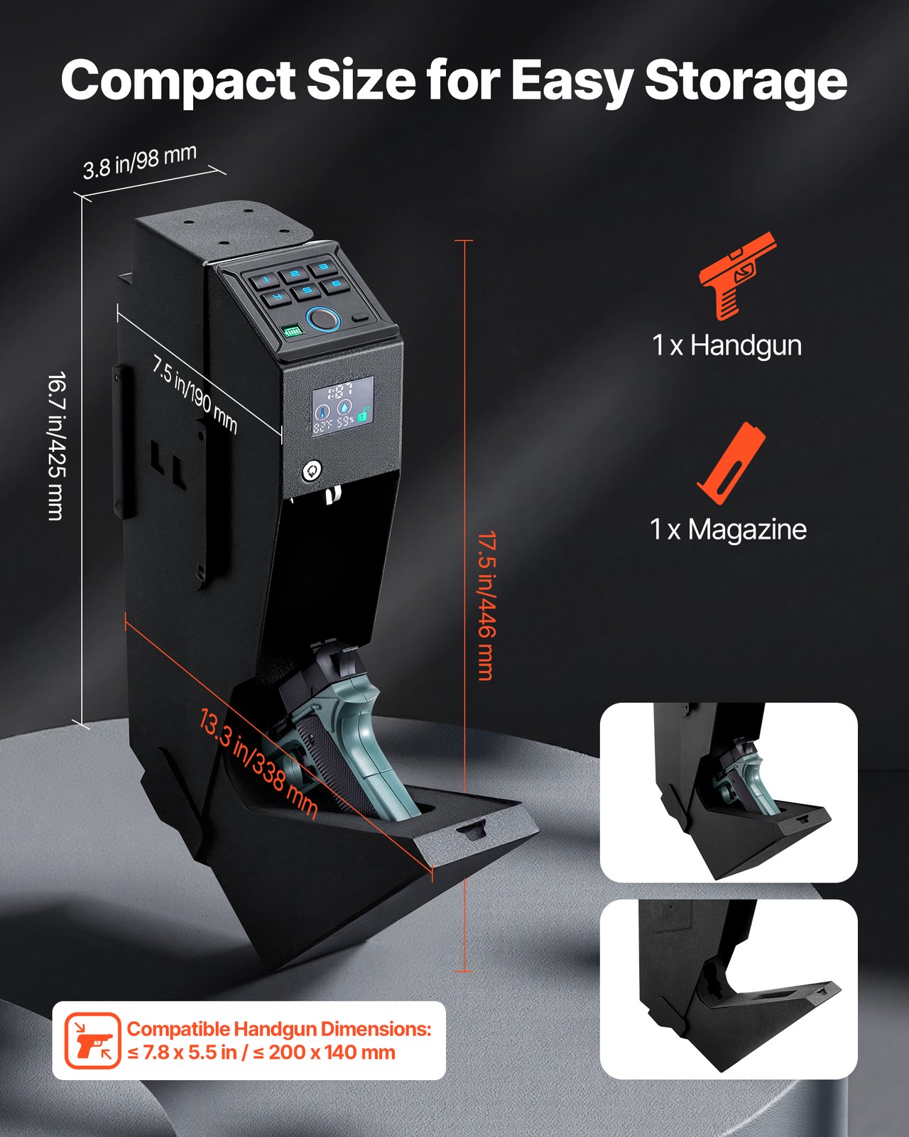 Uimoso Gun Safe Slider w/ Screen Fingerprint/Password/Key for 1 Pistol&Magazine