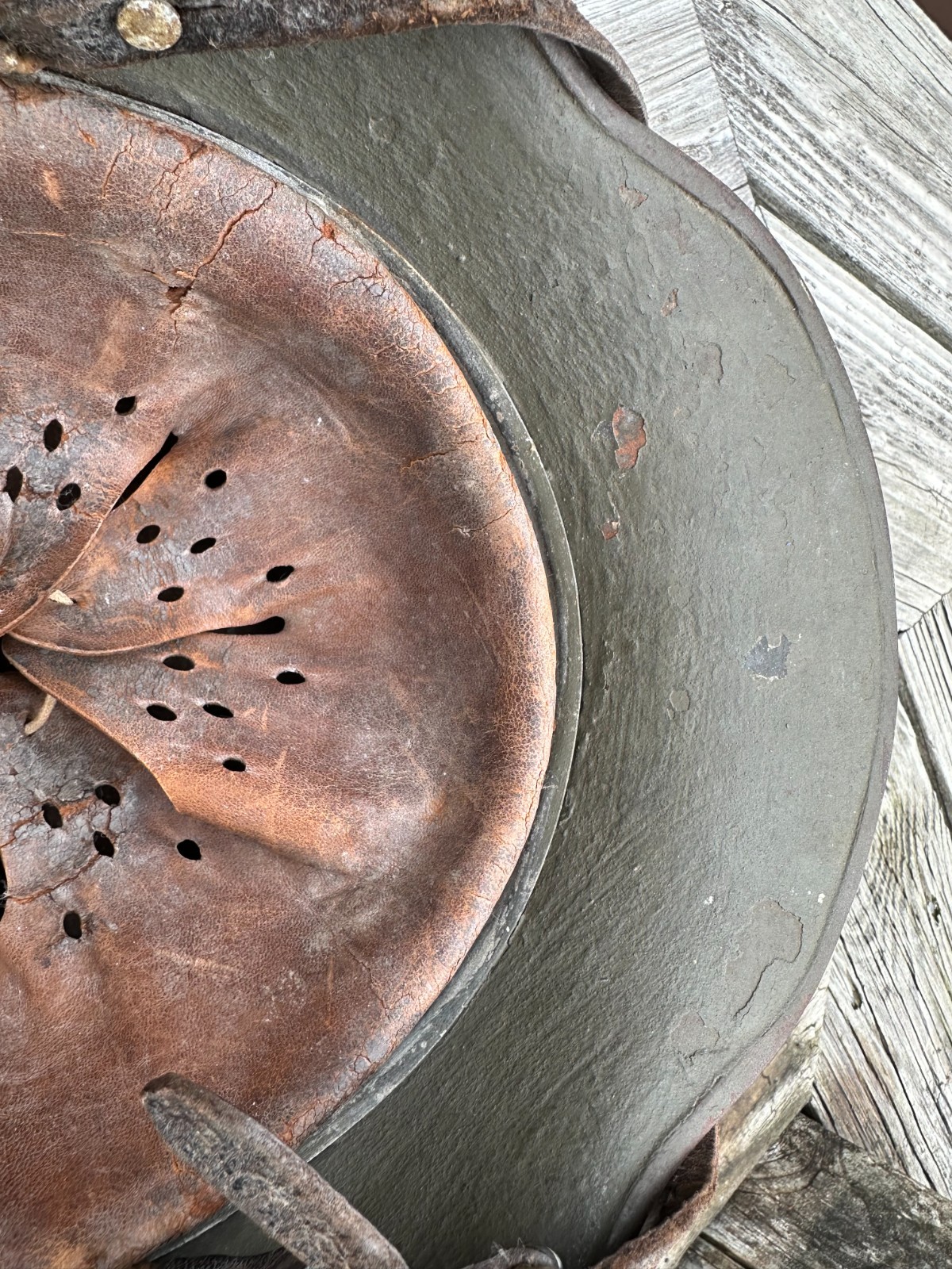 WWI WWII German M18 Combat helmet - thick camo finish - 1938 chinstrap