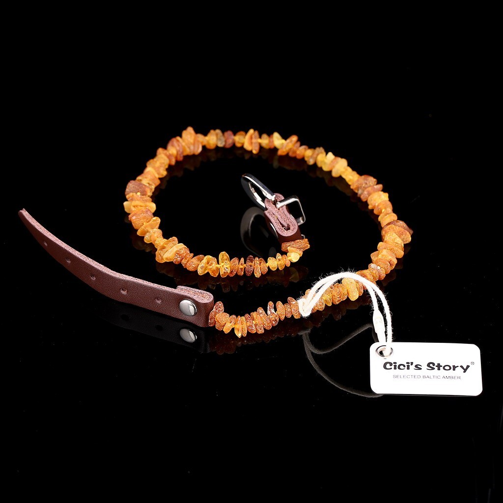 Amber Collar for Dogs and Cats with Adjustable Leather Strap