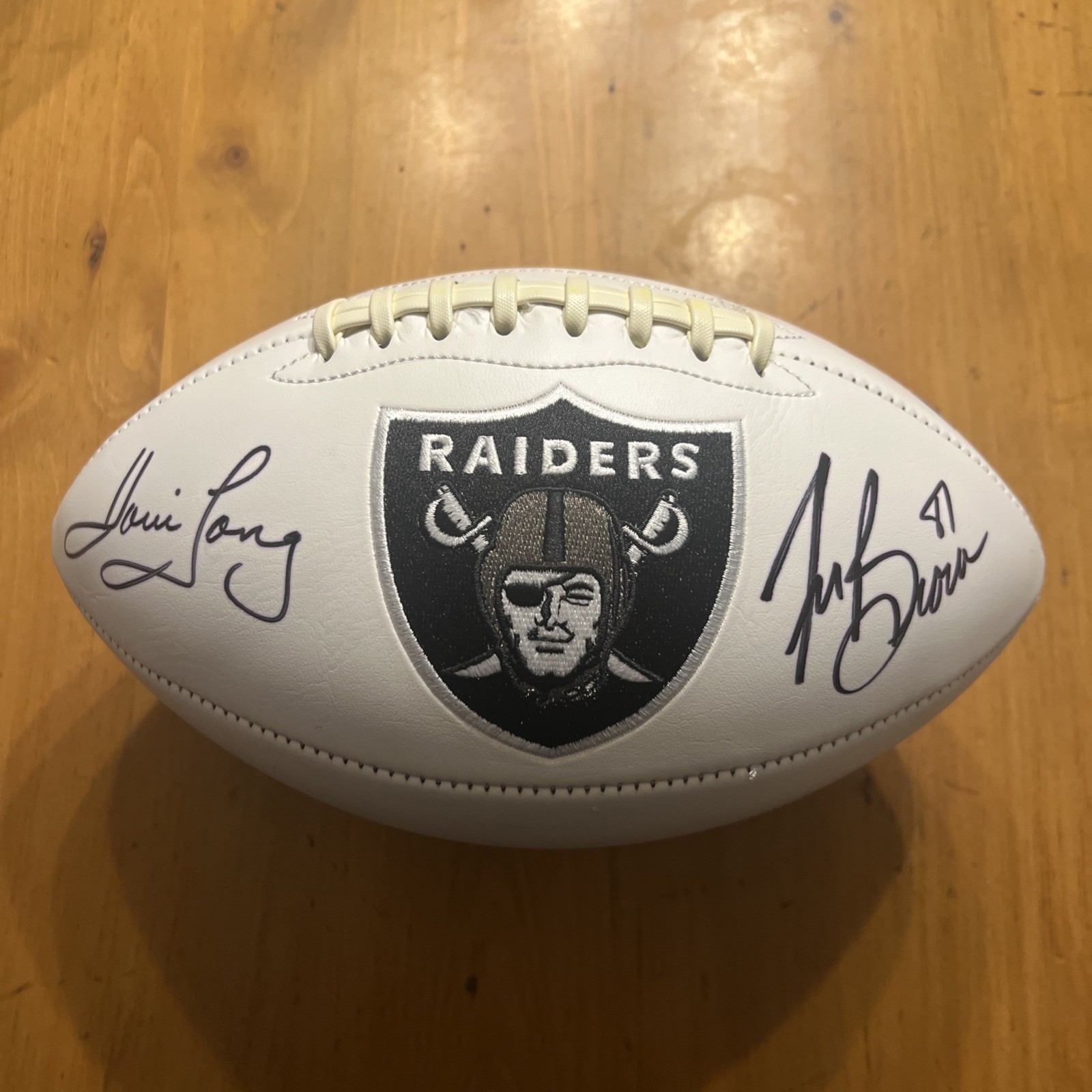 Howie Long & Tim Brown Autographed Oakland Raiders Logo Football HOF Hologram