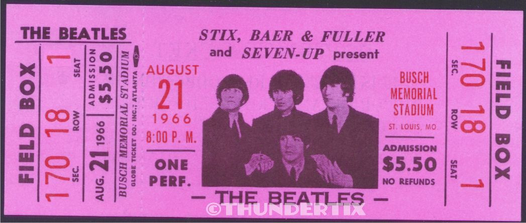 5 1966 BEATLES UNUSED FULL CONCERT TICKETS SF Cin DC STL Detroit reprint