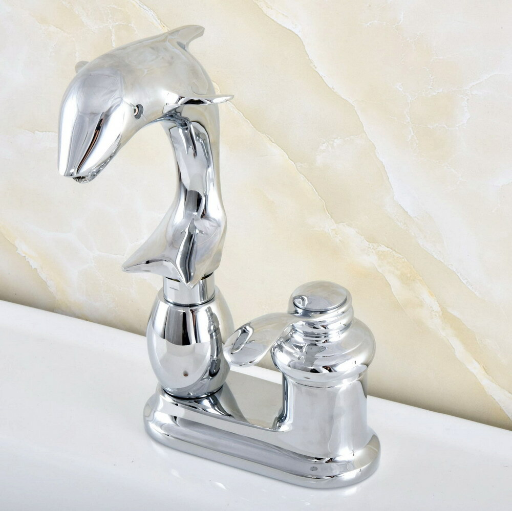 Polished Chrome Dolphin Shape Bathroom Vanity Sink 4" Centerset Faucet ssf838