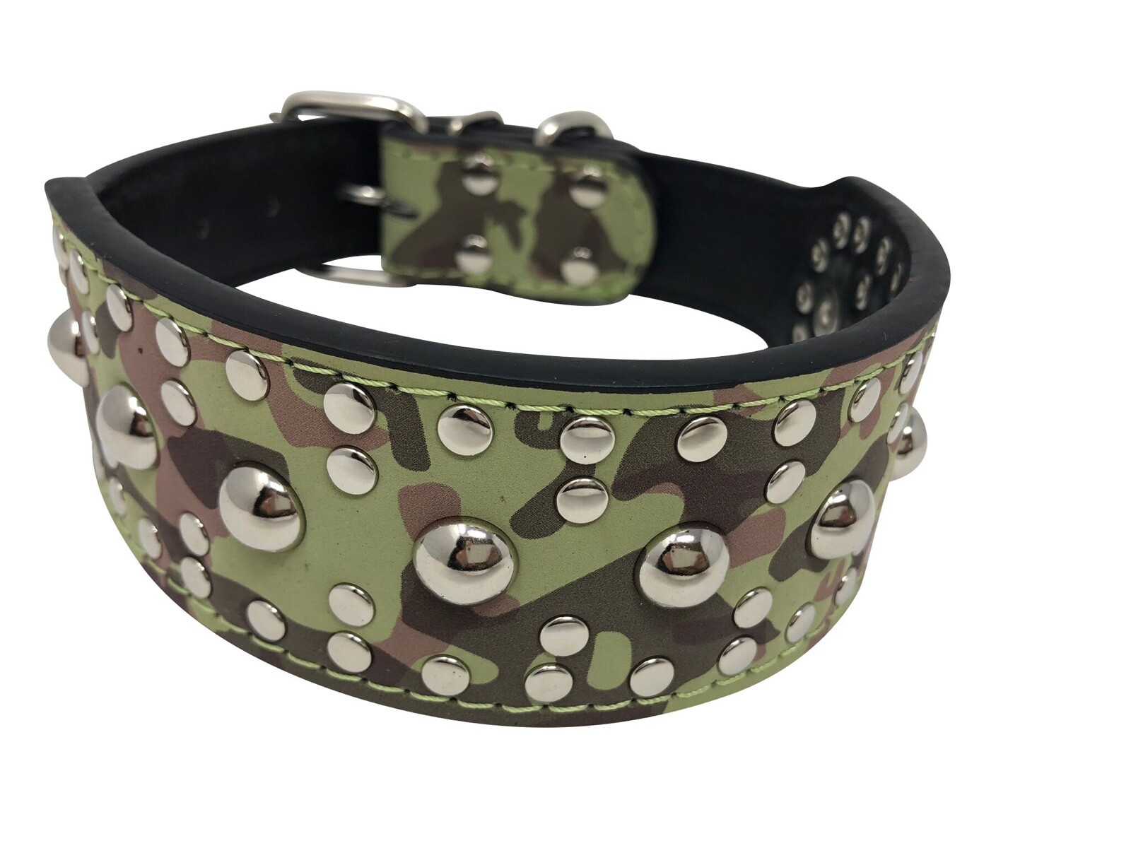 Dog Collar Studded Rivet Adjustable Faux Leather 2" wide S M L XL 13 Colors
