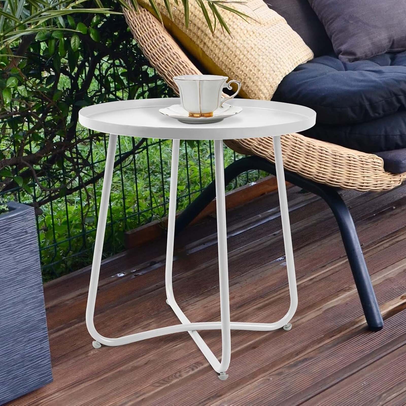 Outdoor Side Tables Small Round Metal End Table Portable Indoor for Patio Yard