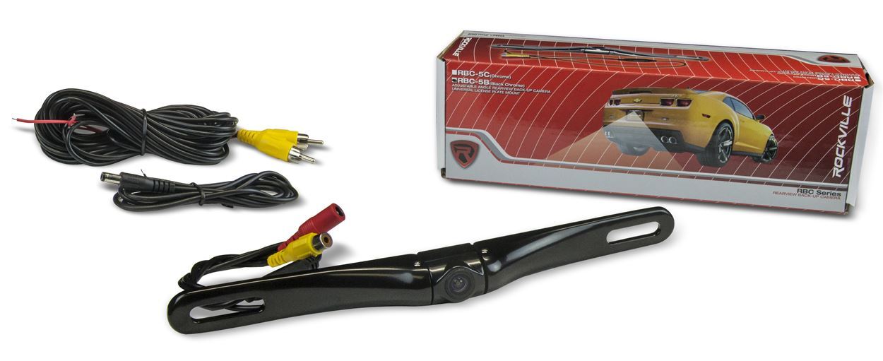 Rockville RBC5B Black Metal Car License Plate Camera+Night Vision+Distance Lines