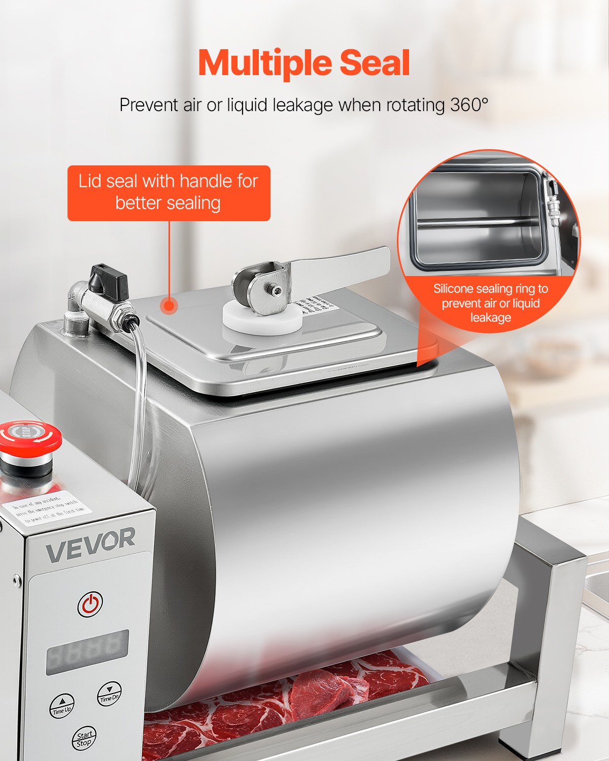 VEVOR Vacuum Meat Tumbler Marinator Machine 10L for Chicken Steak Fish Stainless