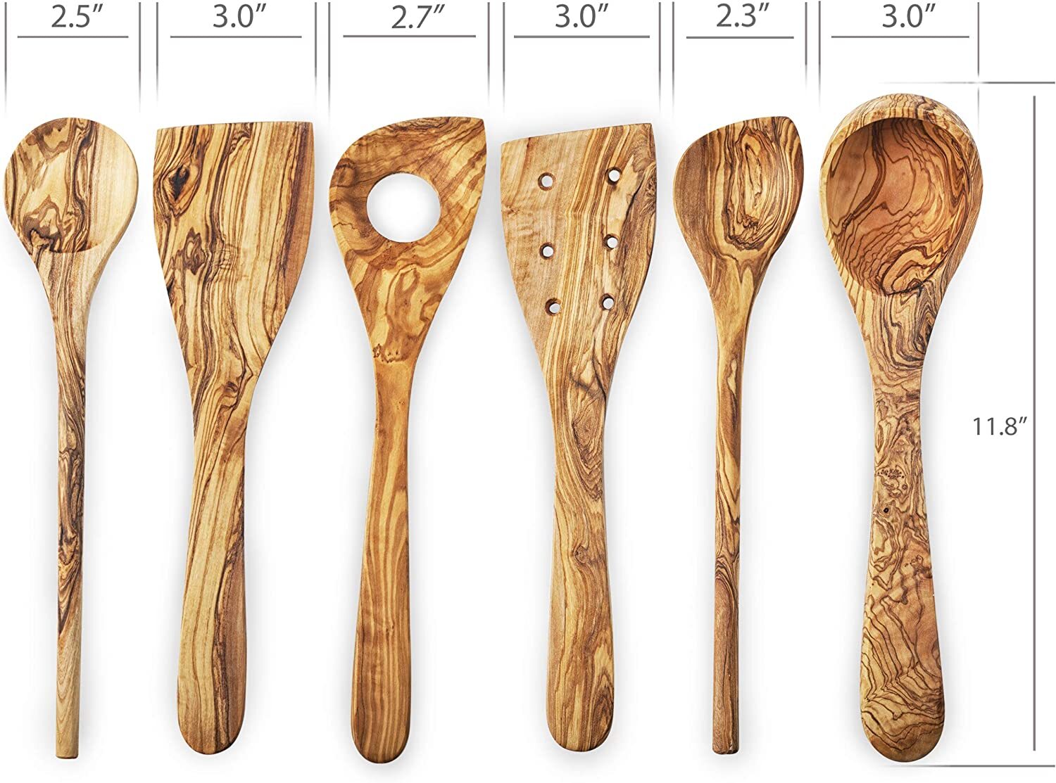Olive Wood Utensils Set 6-Piece Wooden Kitchen Utensil Set