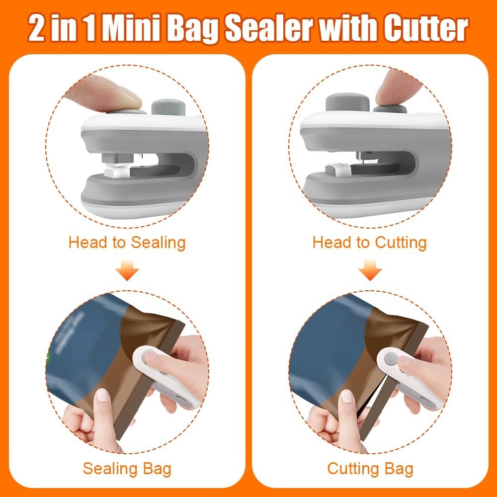 Mini 2-in-1 USB Rechargeable Snack Bag Sealer, Compact Portable Food Freshness