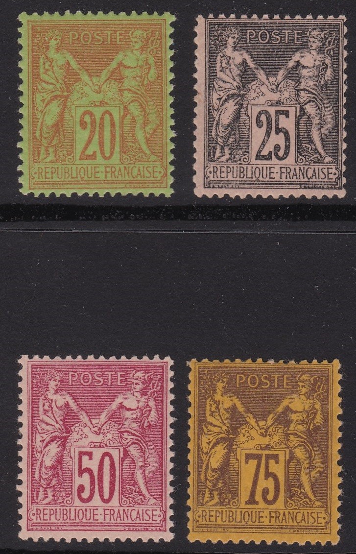 1884-90 FRANCE - No 96/99 Type II SAGE Allegorical Group MNH/** 75c. MLH/* Firme