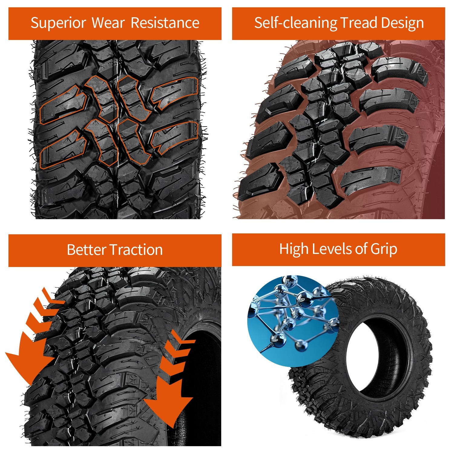 Set 4 30x10x14 ATV Tires 30x10-14 8PR Radial UTV 30 10R 14 All Terrain Tubeless