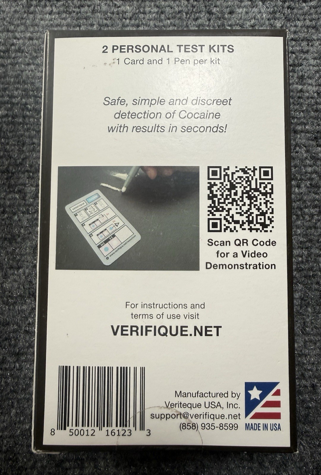 Verifique 2 Personal Test Kits Cocaine results in seconds, 1 card and 1 pen