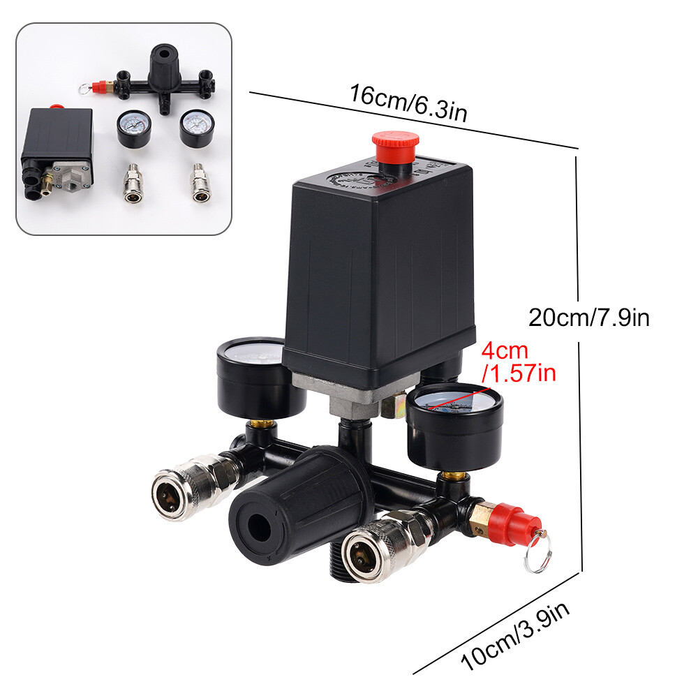 Air Compressor Pressure Control Switch Valve Manifold Regulator w/ Gauges Relief