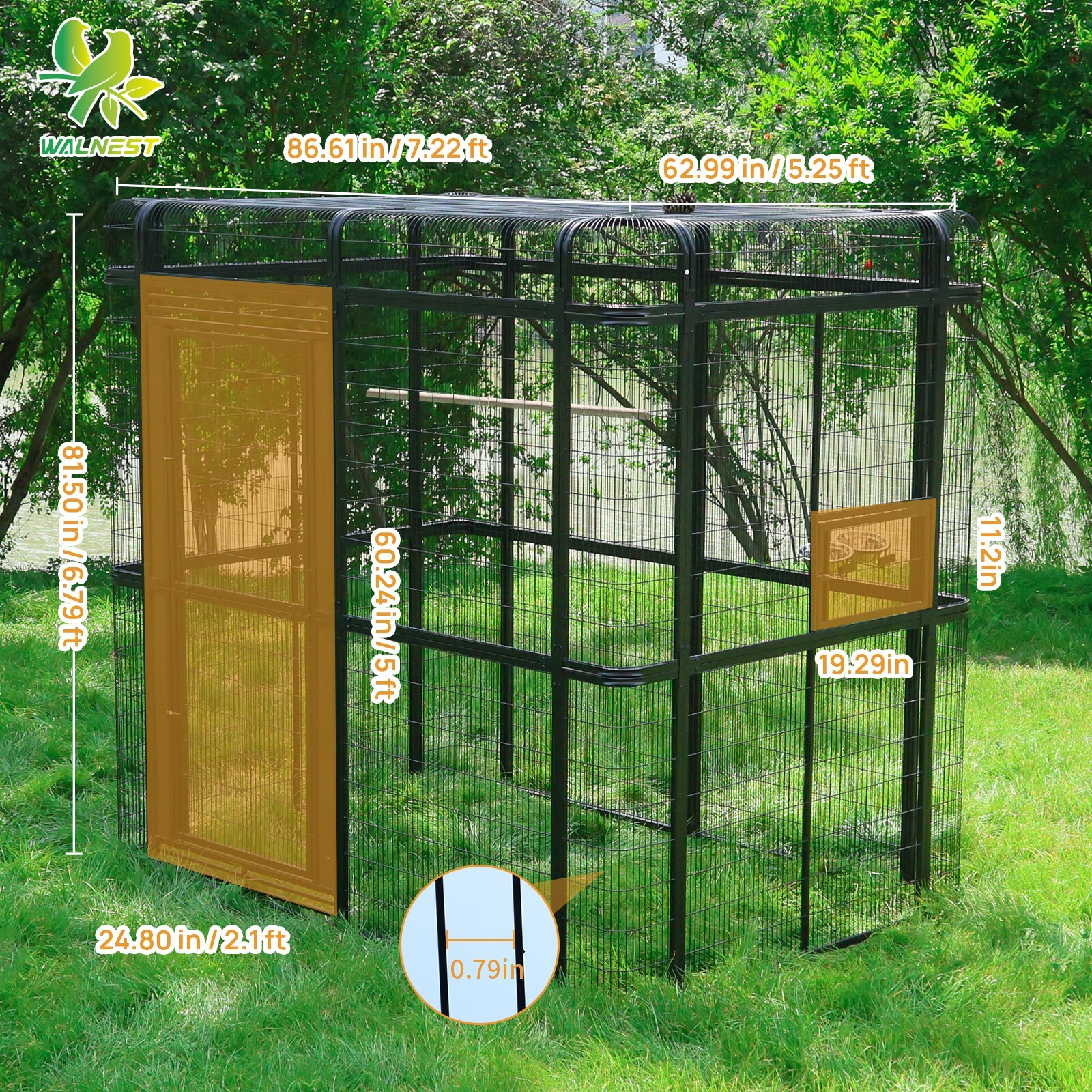 7.2ft Large Walk in Bird Cage Huge Parrot Macaw Aviary Finch Outdoor Birdcage