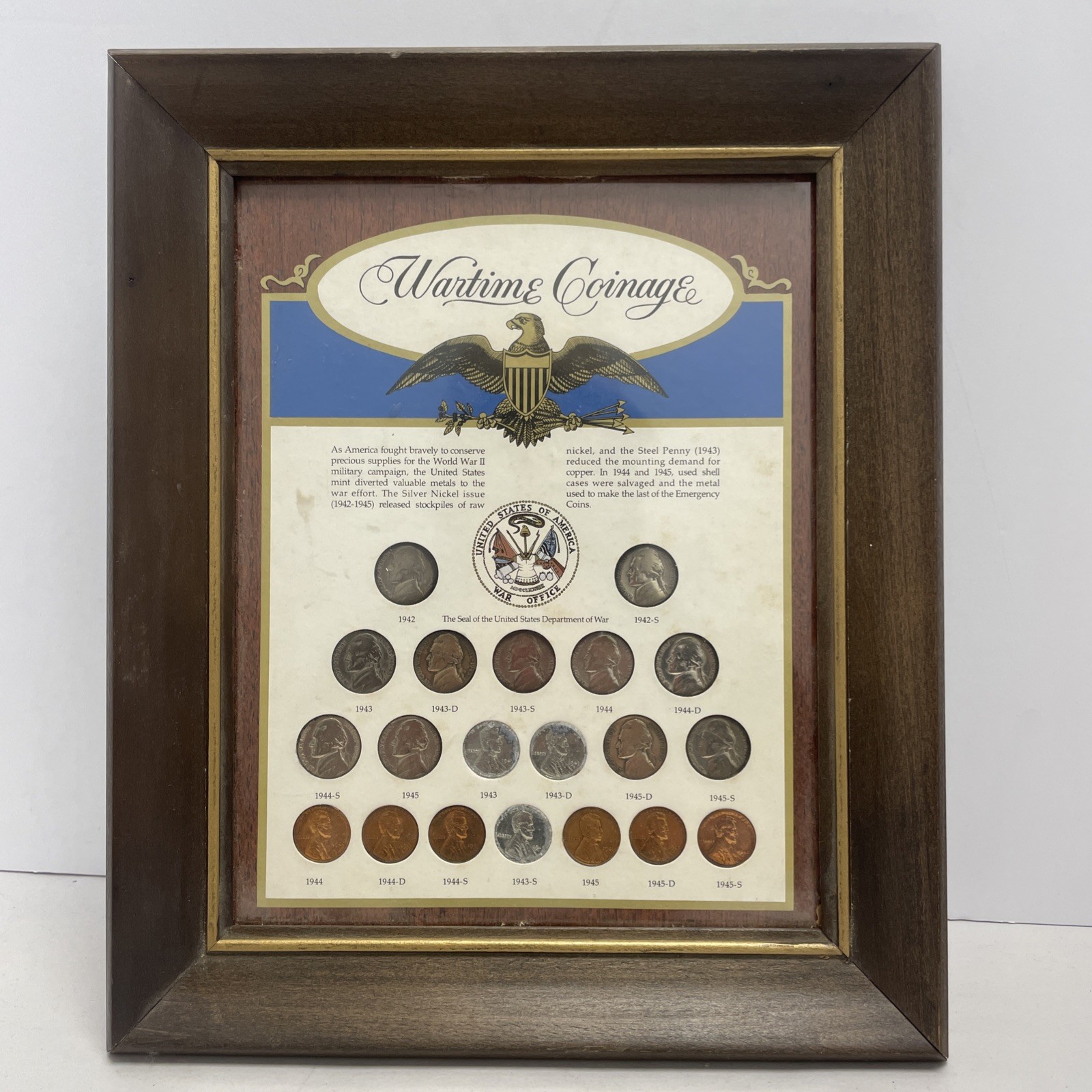 wartime coinage framed