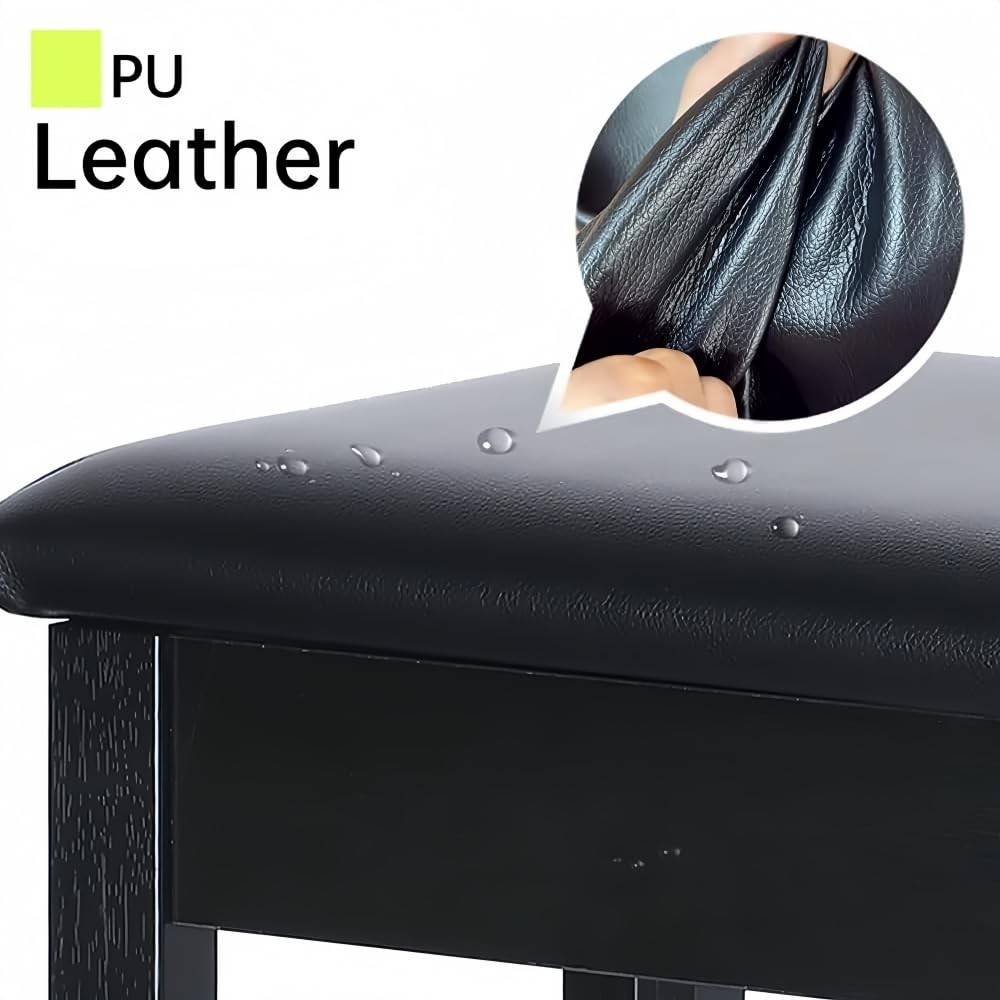Solid Wood Piano Bench with Storage, Piano Stool and Padded Cushion, Keyboard...